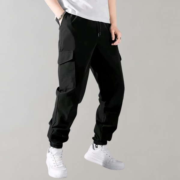 Cargo Trousers - Men's Black Drawstring Joggers