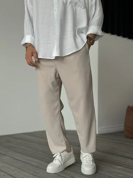 Casual Pants | Ribbed | Elastic Waist | Straight Leg Pants | Men's Pants