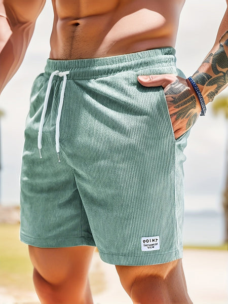 Corduroy Shorts - Drawstring - Elastic Waist - Summer Shorts - Men's Shorts