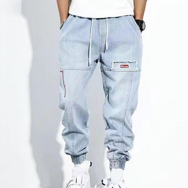 Baggy Jeans - Elastic Ankles - Drawstring - Denim Joggers - Men's Jeans