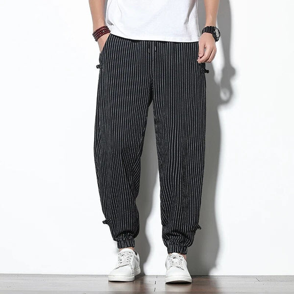 Joggers - Men's Striped Baggy Drawstring Trousers