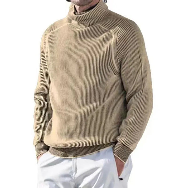 Knitted Jumper - Men's Warm Rib Knit Turtleneck Sweater