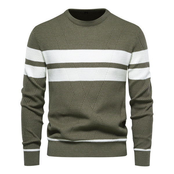 Knitted Jumper - Striped Round Neck Men's Jumper