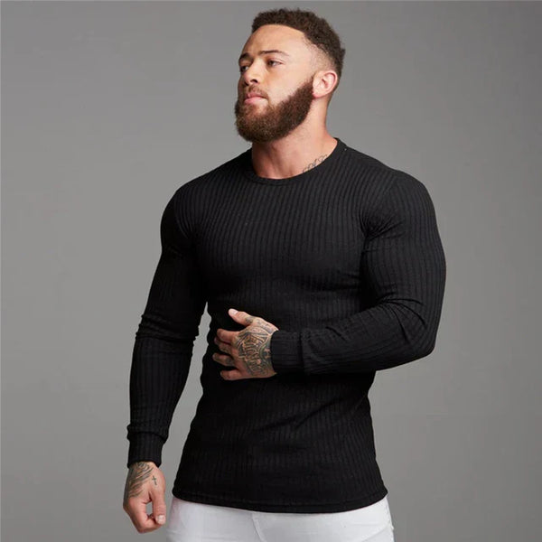 Knitted Sweater - Rib Knit - Long Sleeve - Slim Fit Jumper - Men's Jumper