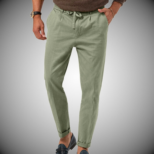 Linen Trousers - Men's Casual Lightweight Drawstring
