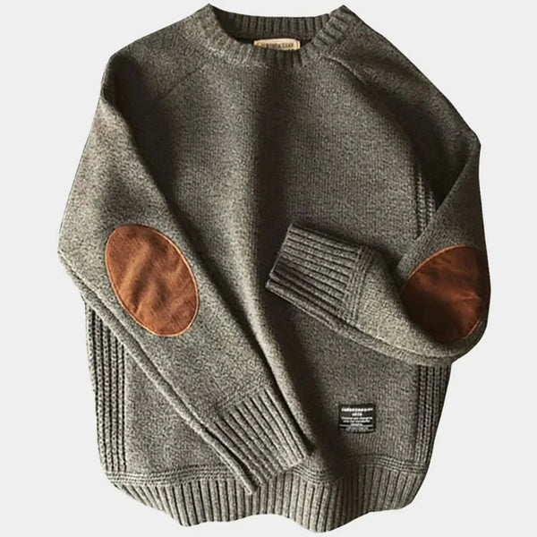 Men's Jumper - Elbow Patches - Regular Fit - Men's Knit Pullover - Knitted Sweater