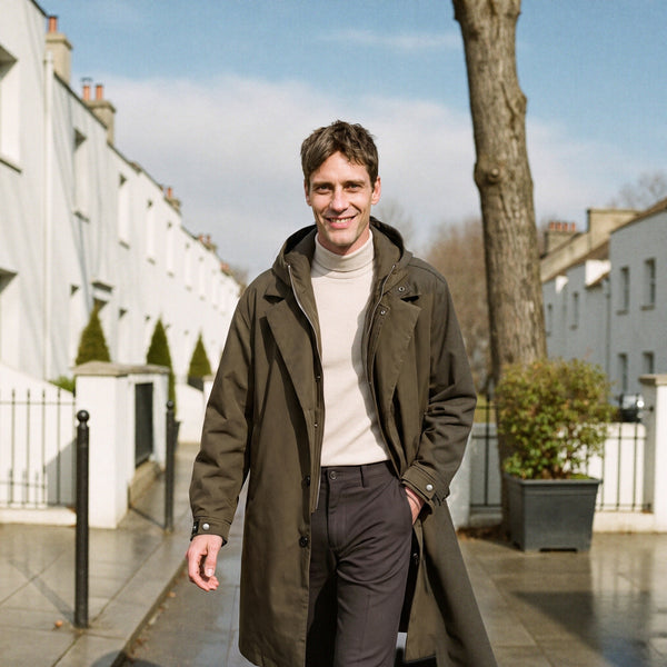 Men's Long Raincoat | Hooded | Lightweight | Water Resistant