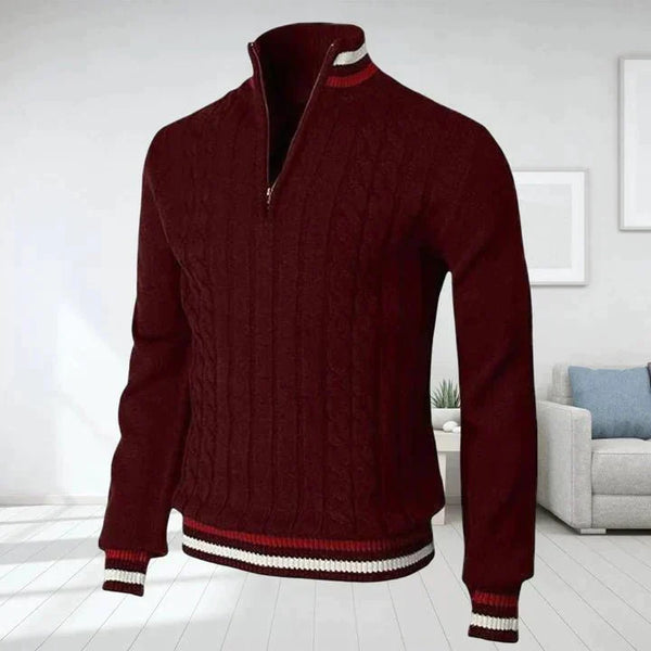 Quarter Zip Jumper - Cable Knit - High Neck - Knitted Sweater - Men's Half Zip Pullover