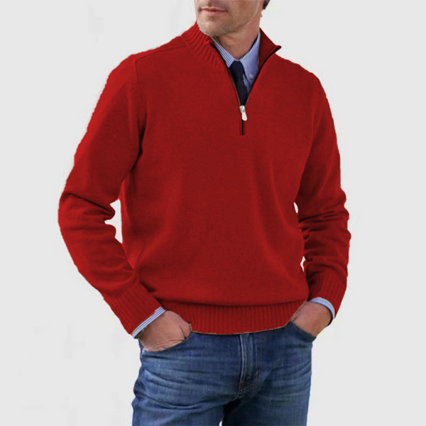 Quarter Zip Jumper - Men's Knitted Long Sleeve Pullover