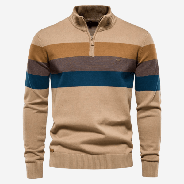 Quarter Zip Jumper - Men's Striped Knitted Pullover