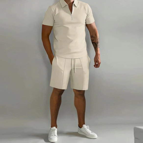 Shorts and Shirt Set | Quarter Zip | Short Sleeve | Two-Piece Set | Men's Summer Clothes