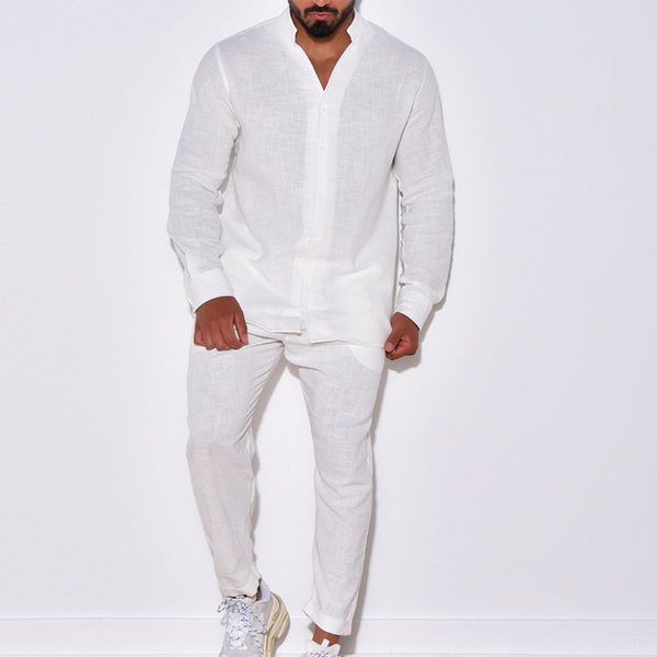 Two-Piece Set | Long Sleeve | Button-Up | Linen Clothes | Men's Co-Ord Set
