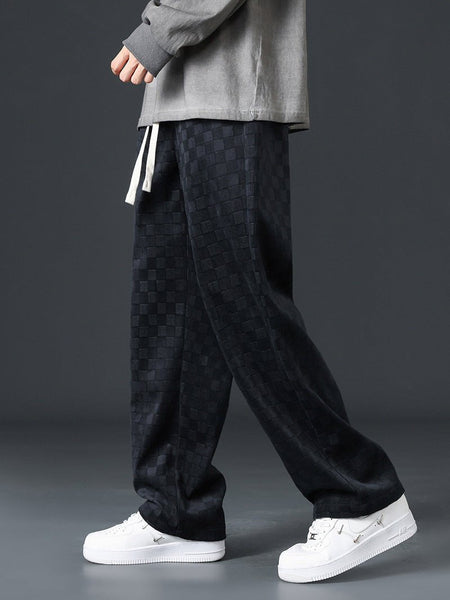 Wide Leg Joggers - Men's Check Elastic Waist