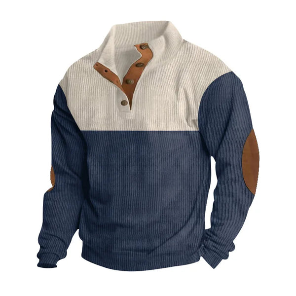 Winter Jumper - Men's Elbow Patches Button Neck Pullover