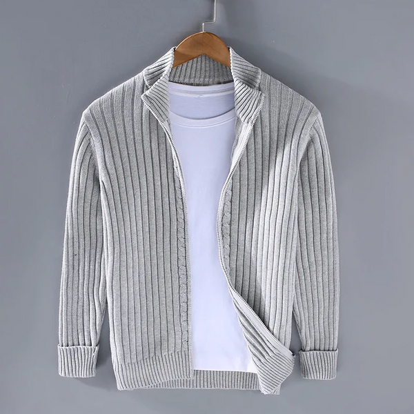 Zip Cardigan - Men's Long Sleeve Ribbed Knit