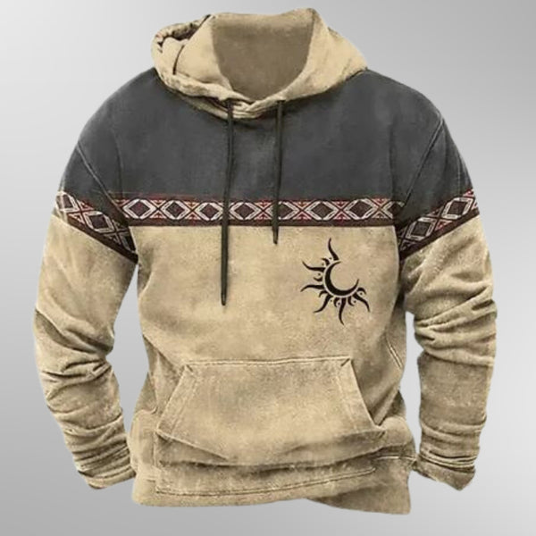 Men's Graphic Hoodie | Western Print | Faded Look | Kangaroo Pocket