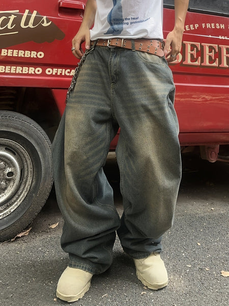 Men's Loose Fit Jeans | Baggy Wide Leg | Vintage Wash | Streetwear